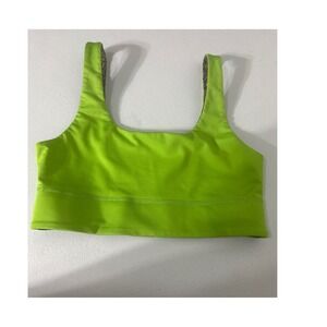 Fabletics Reversible Sports Bra Neon Lime Green Abstract Print Womens Scoop Neck